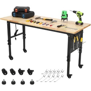 Acekool 48"x24" Heavy Duty Workbench, Rubber Wood Top, Pegboard, Power Outlet, Lockable Wheels, Adjustable Height, 2000lbs for Garage Workshop - 1 of 4