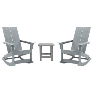 Emma and Oliver Set of 2 Harmon Modern All-Weather Poly Resin Adirondack Rocking Chairs with Side Table for Outdoor Use - 1 of 4