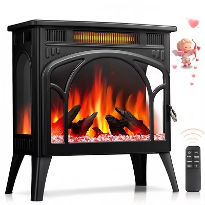 R.W.FLAME Electric Fireplace Heater, Freestanding Fireplace Infrared Stove with Remote Control and Timer, 3D Realistic Flame Effects, BLACK