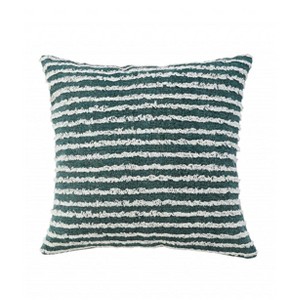 HomeRoots 20" X 20" Green And Cream 100% Cotton Striped Zippered Pillow - 1 of 4
