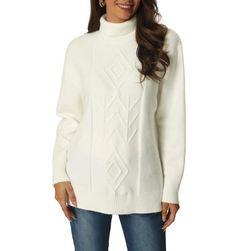 Seta T Women's Fall Winter Turtleneck Long Sleeve Spilt Hem Tunic Pullover Sweater, 1 of 6