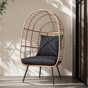 SUGOLD Wicker Egg Chair, Oversized Indoor Outdoor Lounger Large Egg Basket Chair with Stand and Cushions for Patio Porch, Backyard, Living Room, - 1 of 1