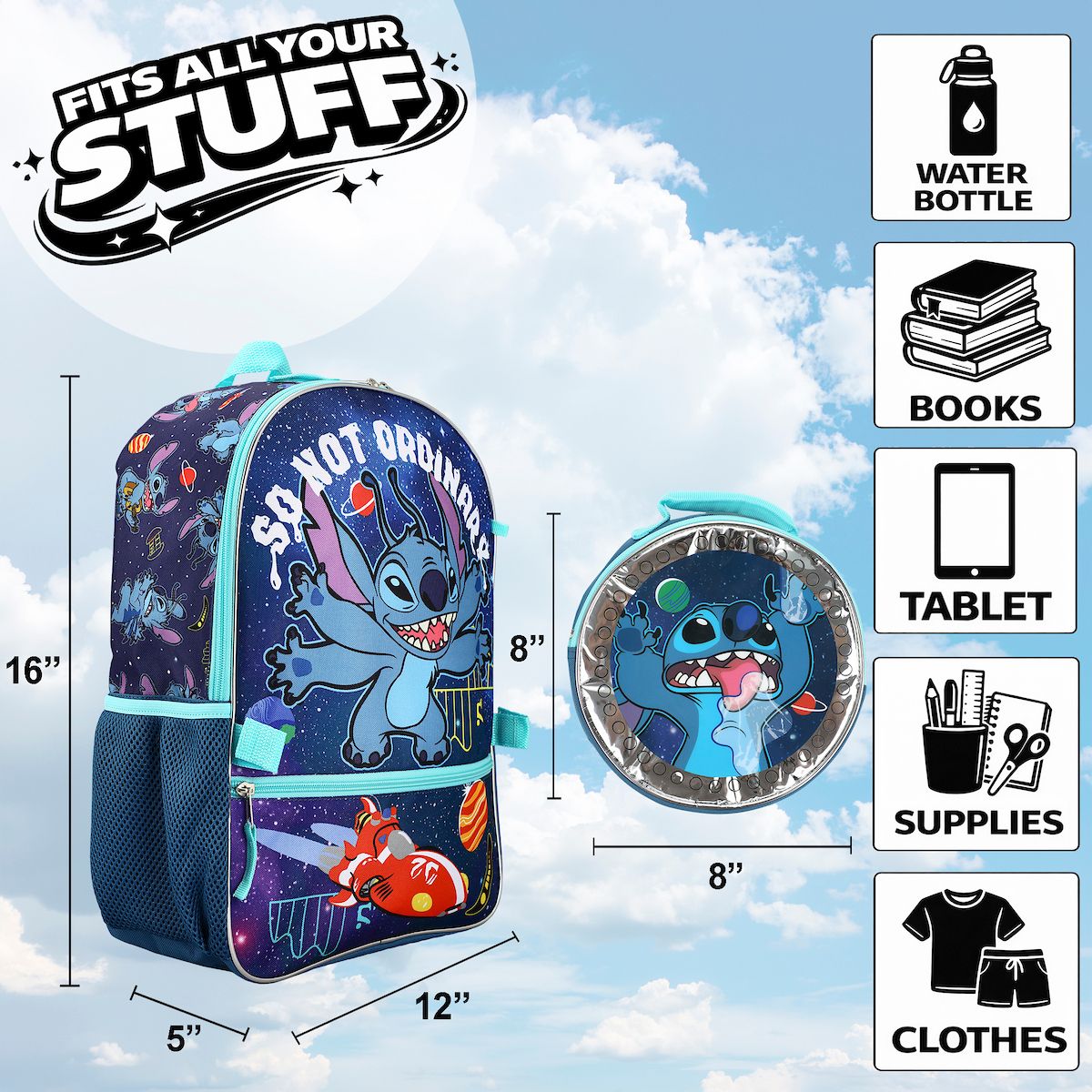 Disney Lilo & Stitch So Not Ordinary 5-Piece Backpack Set for school - thumbnail 2