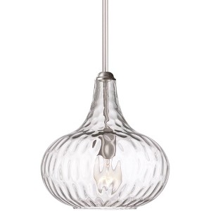 360 Lighting Cora Brushed Nickel Mini Pendant Light 11" Wide Modern Clear Textured Glass Shade for Dining Room House Foyer Kitchen Island Entryway - 1 of 4