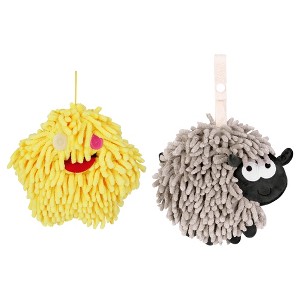 REGALWOVEN 2 Packs Cute Sheep Shape Absorbent Fast Drying Chenille Hand Towels with Hanging Loop 7" x 7" - 1 of 4