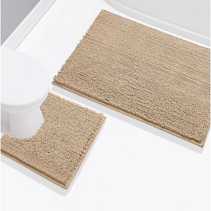 Home Mart Goods 2 Piece Set Beige Soft Cozy Plush Chenille Bath Mat Bathroom Rug - 1 of 4