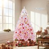 Costway 7 FT Artificial Christmas Tree with 350 Warm White LED Lights, 8 Lighting Modes & Folding Metal Stand White & Pink - 3 of 4