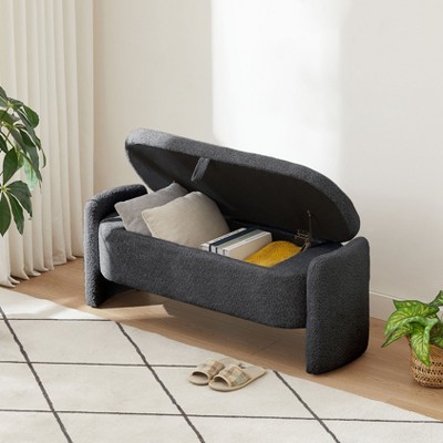 NicBex Lamb Fleece Storage Ottoman Bench,Upholstered Storage Ottoman with Storage Compartment,Modern Storage Bench for Living Room,Bedroom,Dark Gray