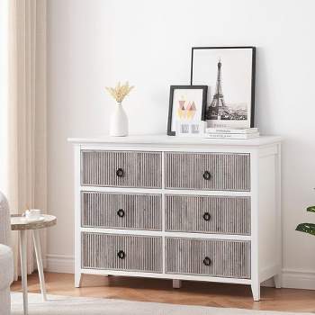 Modern 6 Drawer Dresser With Wooden Leg And Handle, Brown+white -  Modernluxe : Target
