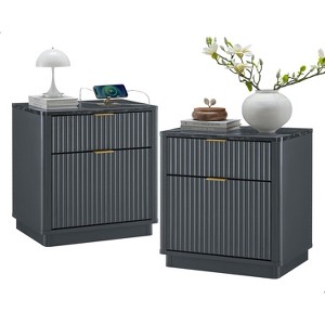 SinCiDo Modern 23"Fluted Nightstands Set of 2 with Charging Station, 2 Storage Drawers Bedside Tables for Bedroom, Living Room - 1 of 4