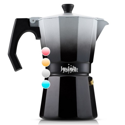 JoyJolt Italian Moka Pot 6 Cup Stovetop Espresso Maker Aluminum Coffee  Percolator Coffee Pot - Black