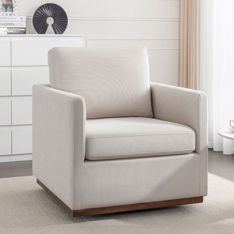 Mid-Century Style Linen Upholstered Swivel Chair, Armchair for Living Room, Bedroom, Office - ModernLuxe, 1 of 12