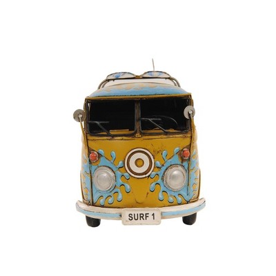 HomeRoots 8" Blue and Yellow Metal Hand Painted c1967 Volkswagen Deluxe Model Car