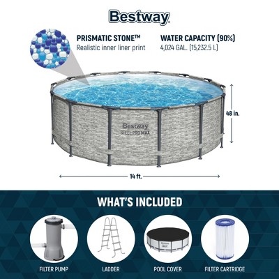 Bestway Steel Pro MAX 14 Foot Round Above Ground Pool Set with Filter Pump and Ladder