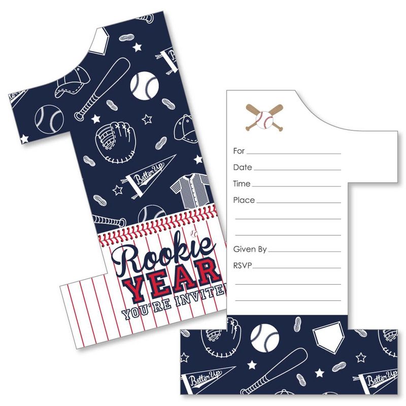Big Dot of Happiness 1st Birthday Batter Up - Baseball - Shaped Fill-in Invitations - First Birthday Party Invitation Cards with Envelopes - Set of 12, 1 of 7