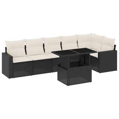 vidaXL 7 Piece Patio Sofa Set with Cushions - Black and Cream