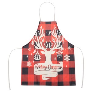 Unique Bargains Christmas Aprons Linen Red Black Beige 21.65"x26.77" 1 Pcs - 1 of 4