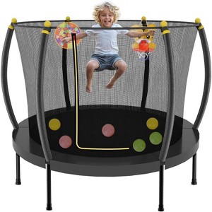 Zevemomo 60" Kids Indoor Trampoline with Safety Net, Basketball Hoop, Dartboard & Ocean Balls, Mini Pumpkin Trampoline for Girls & Boys - 1 of 4