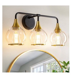 KAISITE 2 - Light Black and Gold Dimmable Bathroom Vanity Light with Globe Glass Shade - 1 of 4
