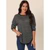 Seta T Women's Round Neck Long Sleeve Back Split Curved Hem Striped Knit Sweater - 4 of 4