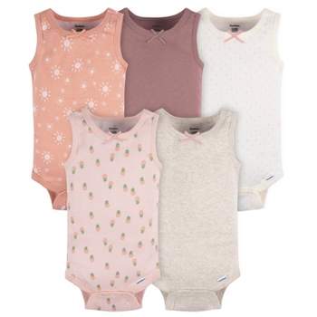 Gerber Baby Girls' Sleeveless Onesies® Bodysuits, 5-Pack