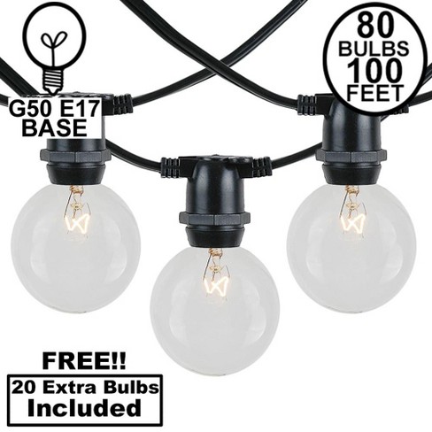 G50 Outdoor String Lights with Clear Bulbs and Green Wire