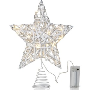 Ornativity Christmas Rattan Lit Tree Topper - White and Silver - 1 of 3