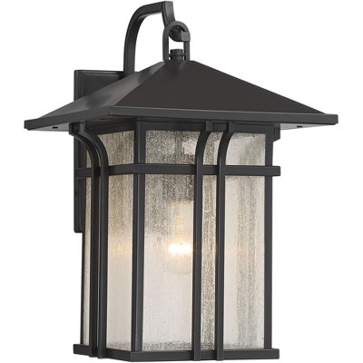 John Timberland Mission Outdoor Wall Light Fixture Painted Bronze 16 1/2" Seeded Clear Glass Lantern for House Porch Patio Deck