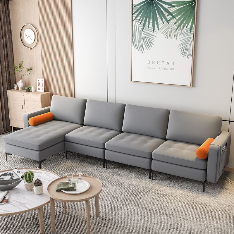 Costway Modular L-shaped Sectional Sofa with  Reversible Chaise & 4 USB Ports Ash Grey, 3 of 11