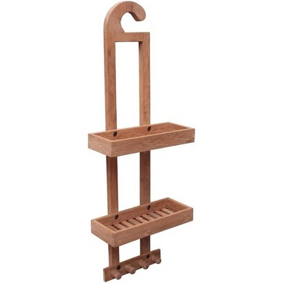 Nordic Teak Natural Wood Shower Caddy with Brass Hardware