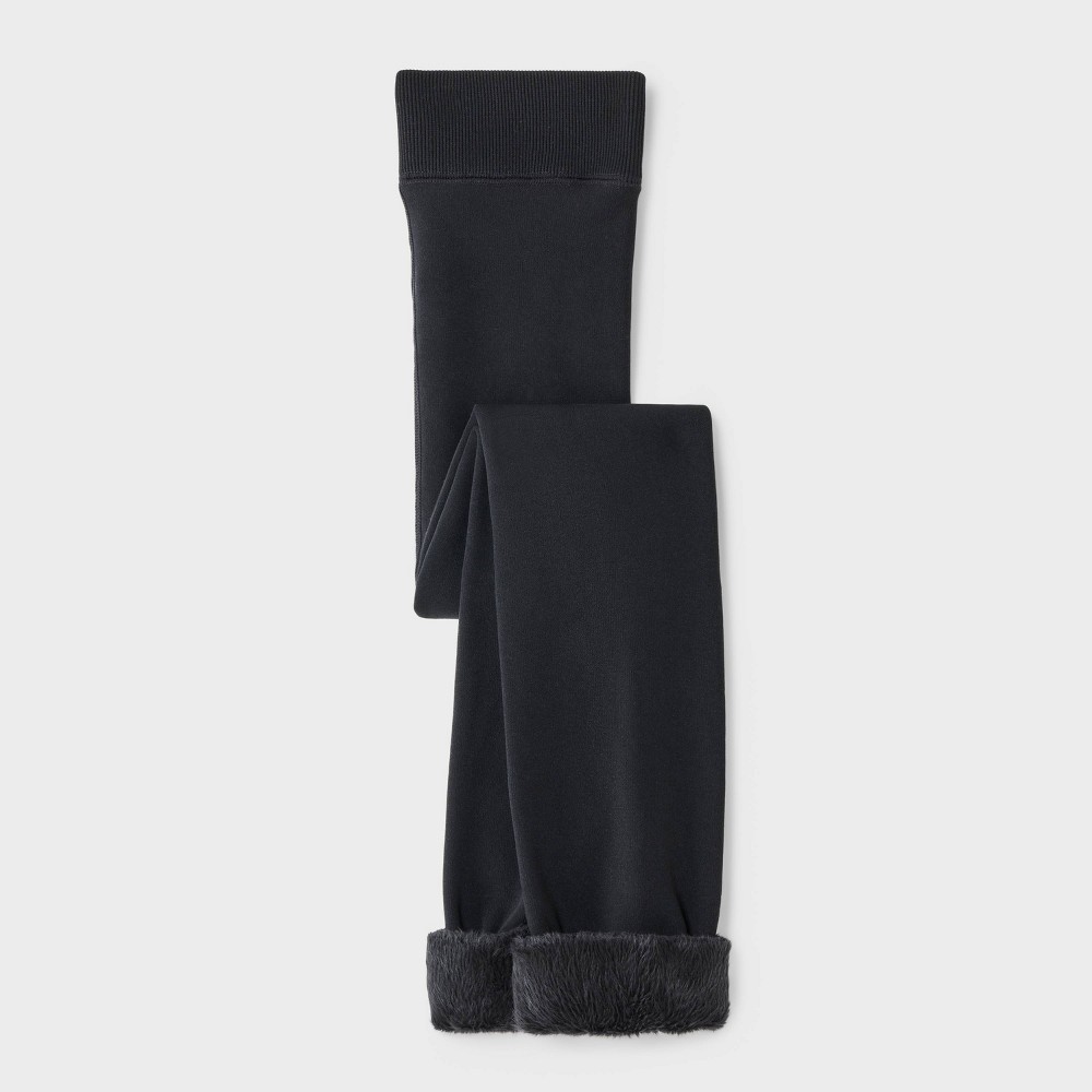 Girls' Fleece Lined Tights - Cat & Jack™Black S
