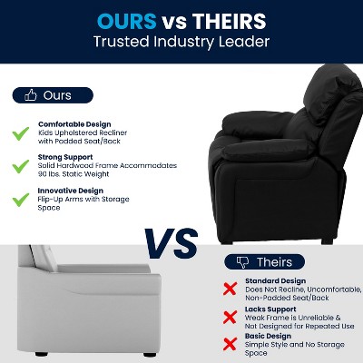 Cozy Kid's Black Microfiber Recliner with Cup Holder and Storage