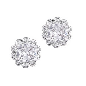 Adornia Silver Plated Floral Halo CZ Stud Earrings - 1 of 4