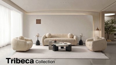 Tribeca 86" Cream Chenille Sofa with Birch Wood Frame