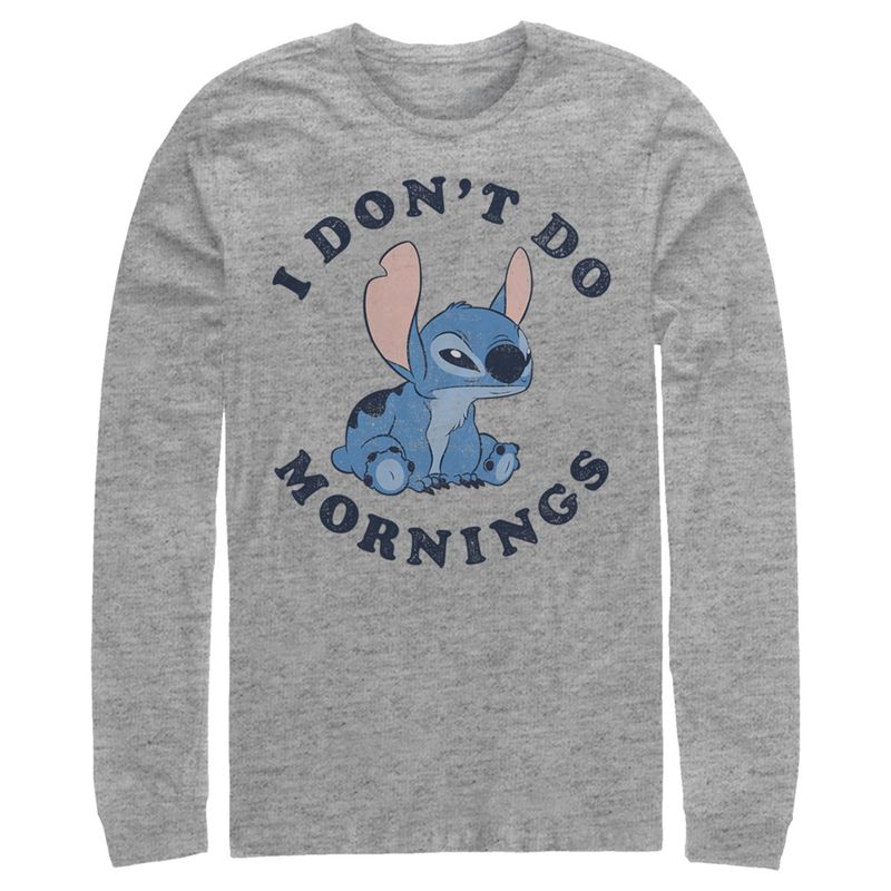 Men's Lilo & Stitch I Don't Do Mornings Light Blue Long Sleeve Shirt, 1 of 5