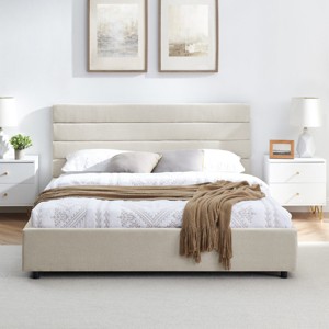 Queen Size Platform Bed, Low Profile Design Bed with Underbed Storage Drawers, Upholstered Wood Frame Velvet Bed with Headboard-Baofuwish - 1 of 4