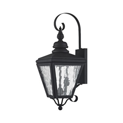 Elegant Black Brass Lantern with Clear Water Glass - 2 Light Outdoor