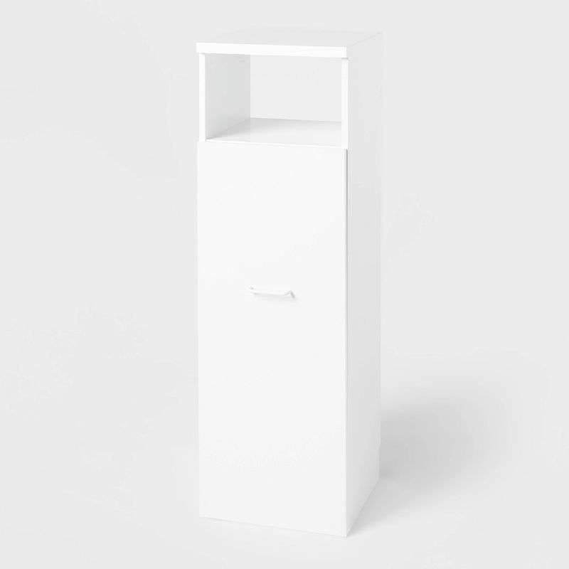 Narrow Storage Cabinet with Pull Out Cart White - Brightroom&#8482;: Laminated Finish, Casters, Fixed Shelves, CARB Certified, 1 of 5