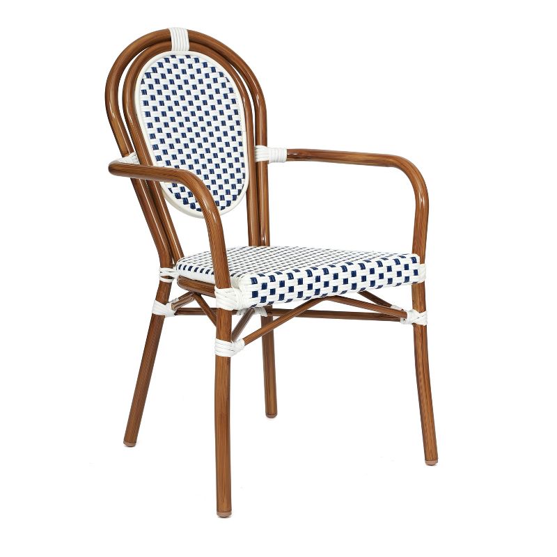 Flash Furniture Lourdes Indoor/Outdoor Commercial Thonet French Bistro Stacking Chair with Arms, PE Rattan and Aluminum Frame, 1 of 15