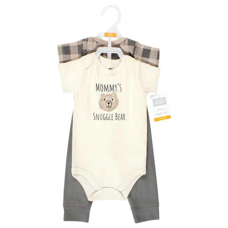 Hudson Baby Cotton Bodysuit and Pant Set, Snuggle Bear Short Sleeve, 2 of 6