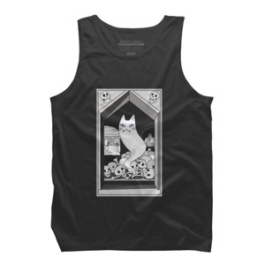 Men's Design By Humans Ghost cat the Keeper of the Crypt By runcatrun Tank Top - 1 of 2