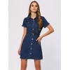 Allegra K Women's Collar Roll Up Short Sleeve Belted Button-Up Denim Shirt Dresses - 2 of 4