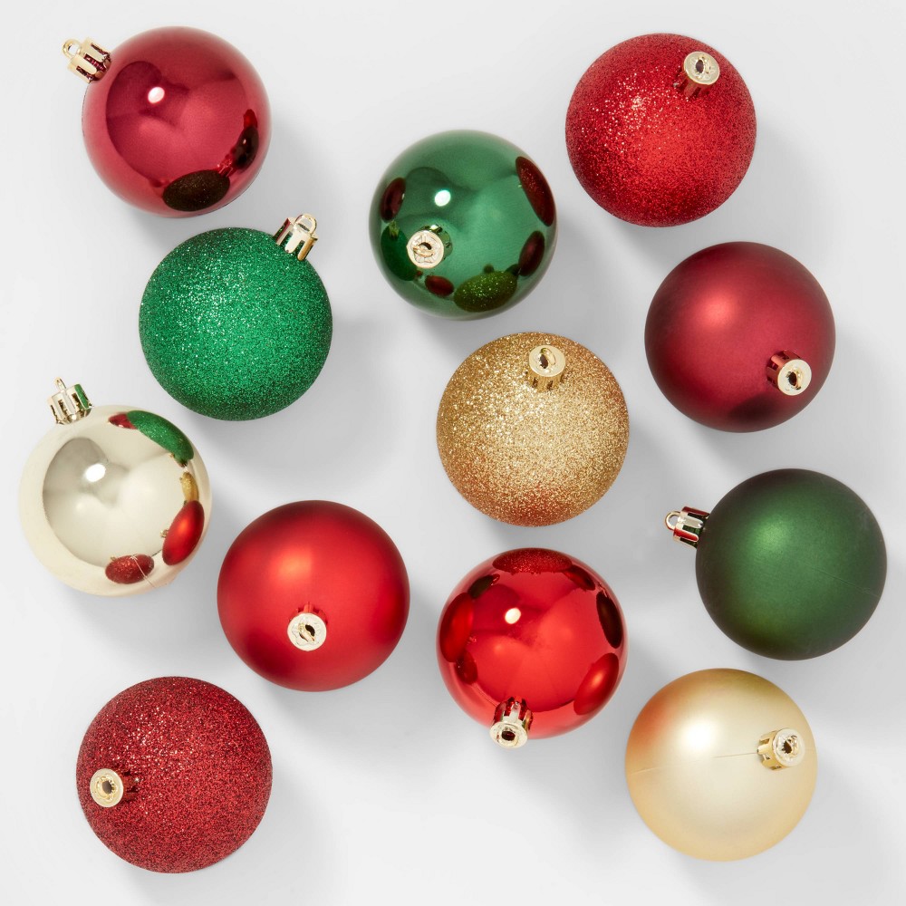 50ct Shatter-Resistant Round Christmas Tree Ornament Set Red/Gold/Green - Wondershop