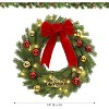GAOMON 24 Inch Christmas Wreath for Front Door, Pre-Lit LED Lights Christmas Decor with Red Bow & Balls - 2 of 4
