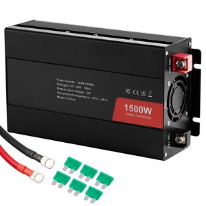 VEVOR Modified Sine Wave Inverter, 1500W, DC 12V to AC 120V Power Inverter with 2 AC Outlets 2 USB Port 1 Type-C Port 6 Spare Fuses, Black - 1 of 4