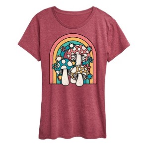 Women's - Instant Message - Retro Mushrooms Rainbow Short Sleeve Graphic T-Shirt - 1 of 4