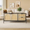 Garvee Rattan Coffee Table with LED Lights, Modern Coffee Table with 2 Storage Drawers and 2 Arched Door, Farmhouse Coffee Table for Living Room - 2 of 4