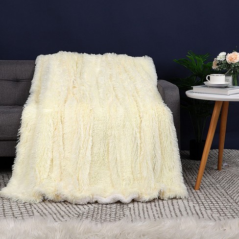 1 Pc Full Queen Faux Fur Flannel Fleece Bed Blankets Pale Yellow Piccocasa Target