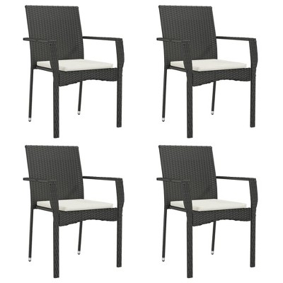 vidaXL Patio Chairs 4 pcs - Stylish Black Poly Rattan with Cushions, Powder-Coated Steel Frame