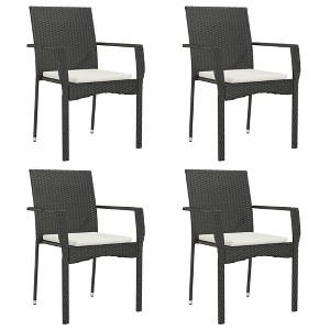 vidaXL Patio Chairs 4 pcs - Stylish Black Poly Rattan with Cushions, Powder-Coated Steel Frame - 1 of 4